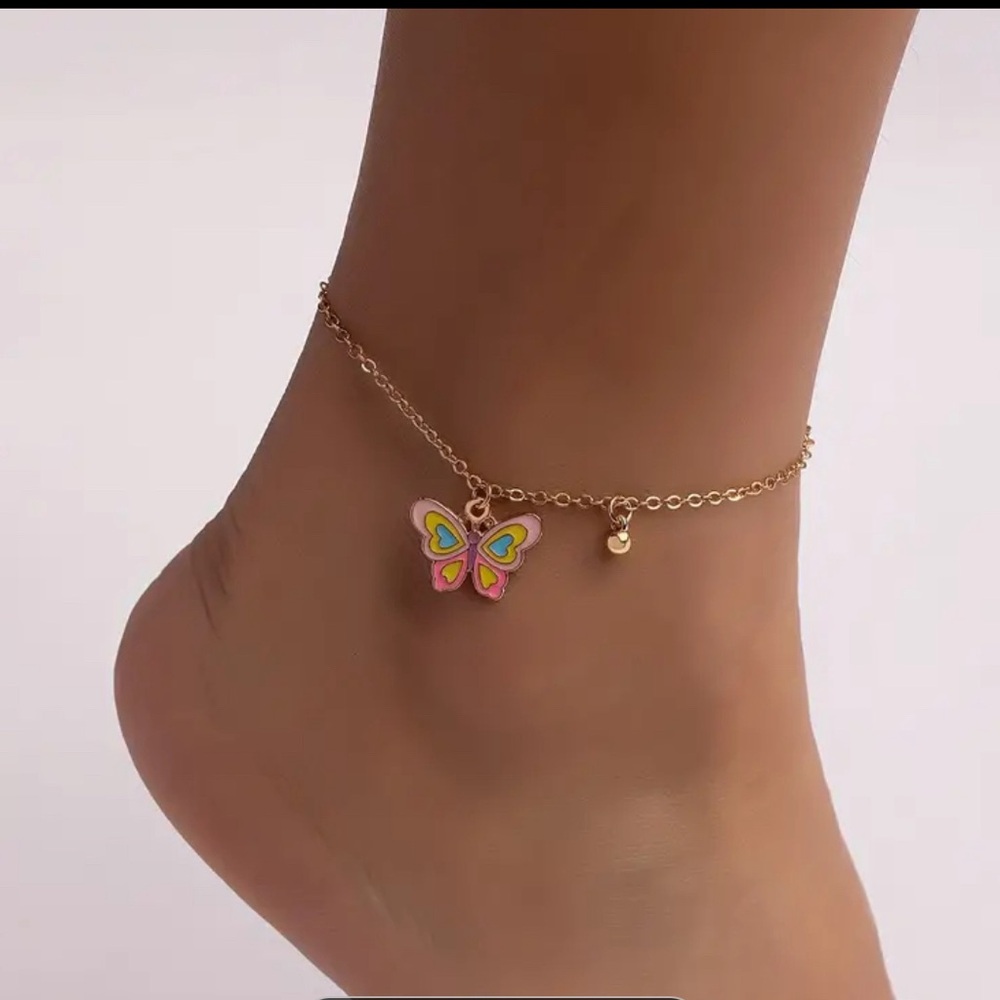 Pink butterfly anklet